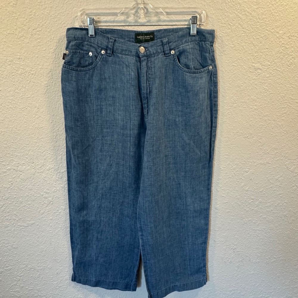 Lauren Jeans Co Ralph Lauren Blue Cropped Chambray Pants Womens